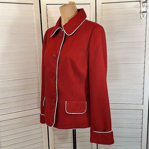 Dennis Basso Size Medium Signature Red Long Sleeve Jacket - Picture 11 of 14
